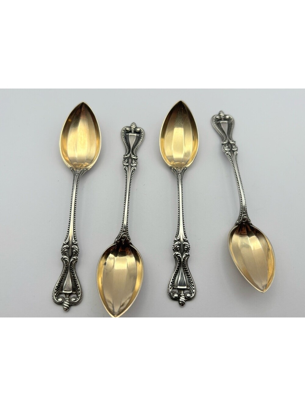 Antique Towle Old Colonial 1895 Sterling Silver Gold Wash Orange Spoons Set of 4